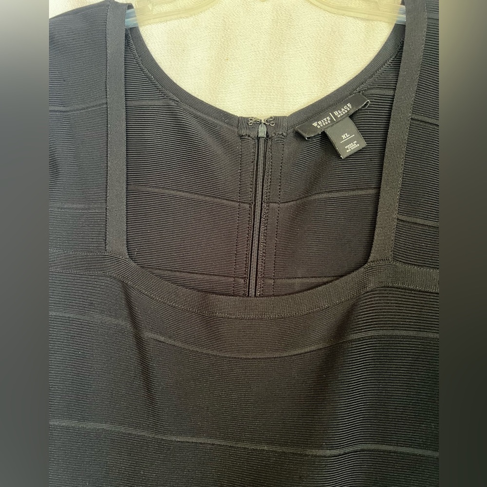 White House Black Market Black Body Con Bandage Short Sleeve Long Dress XL